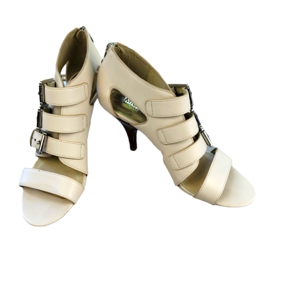 MICHAEL KORS Tripple Buckle‎ Open Toe Leather Pumps Zip Sandals Off White - Picture 7 of 14